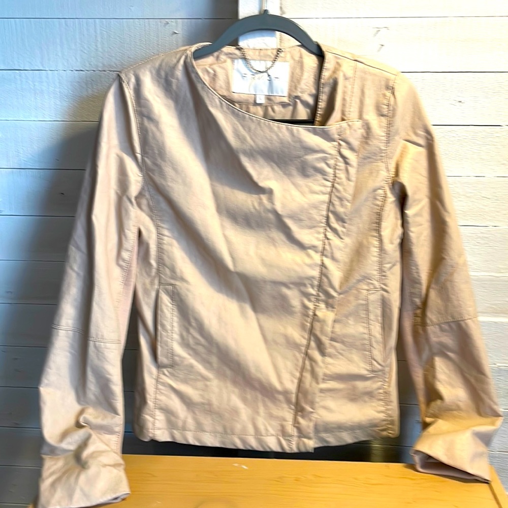 FRNCH brand feminine biker polyester, pleather jacket, darling!